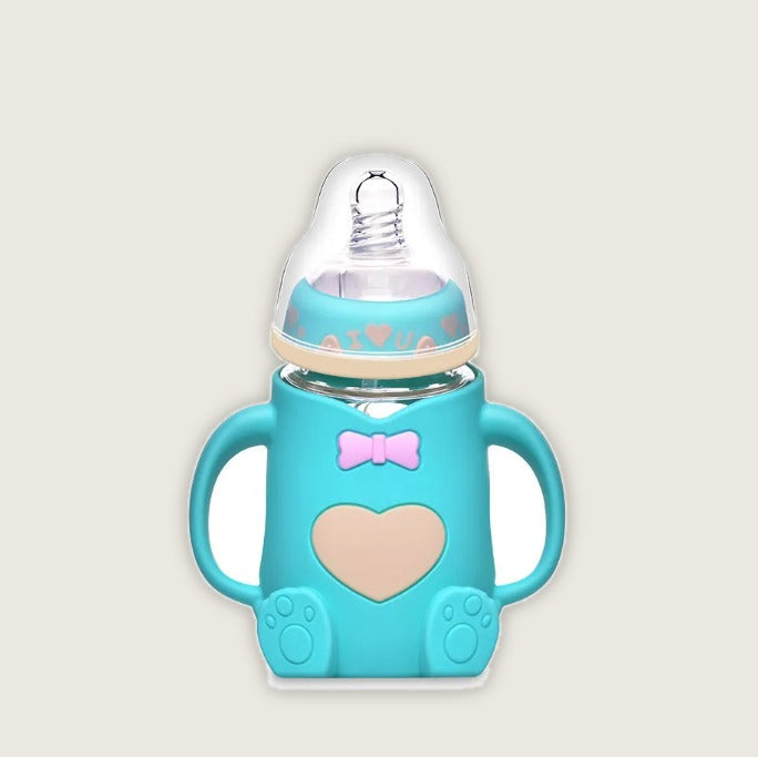 EarthKin Glass Baby Bottle — Borosilicate with Silicone Sleeve (Wide-Neck, Anti-Colic)